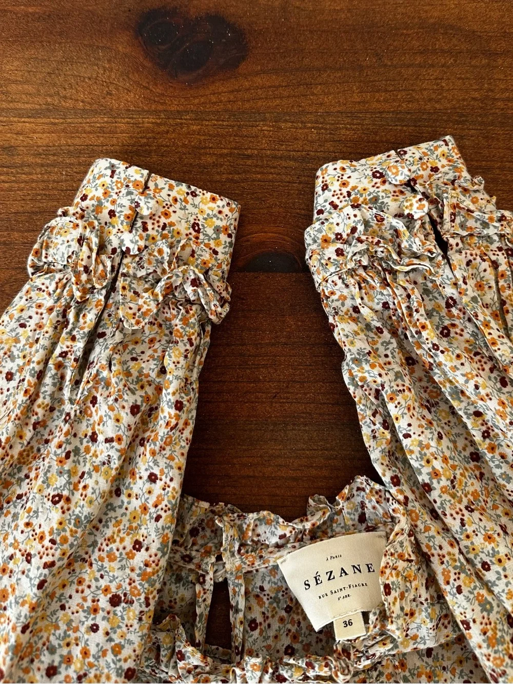 SEZANE Multicolored Floral Ruffle High-Neck Blouse - Picture 8 of 10